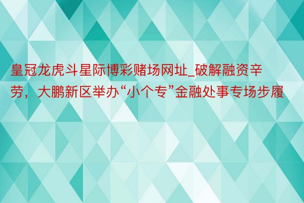 皇冠龙虎斗星际博彩赌场网址_破解融资辛劳，大鹏新区举办“小个专”金融处事专场步履