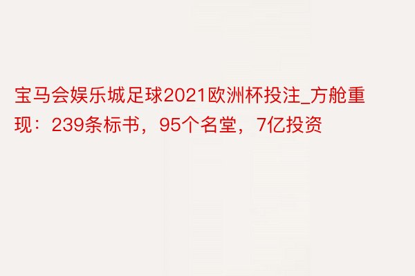 宝马会娱乐城足球2021欧洲杯投注_方舱重现：239条标书，95个名堂，7亿投资
