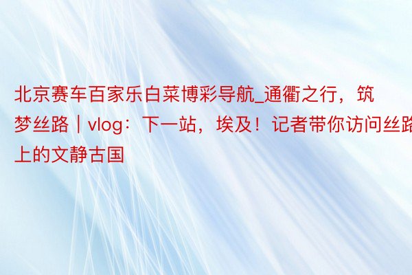 北京赛车百家乐白菜博彩导航_通衢之行，筑梦丝路｜vlog：下一站，埃及！记者带你访问丝路上的文静古国