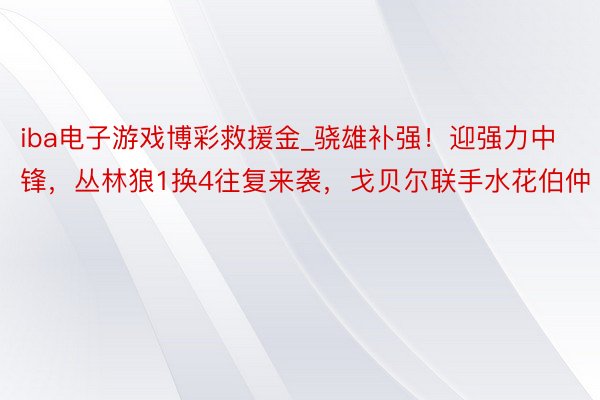 iba电子游戏博彩救援金_骁雄补强！迎强力中锋，丛林狼1换4往复来袭，戈贝尔联手水花伯仲